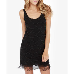 Black Swan Beaded Black Fringe Cocktail Dress